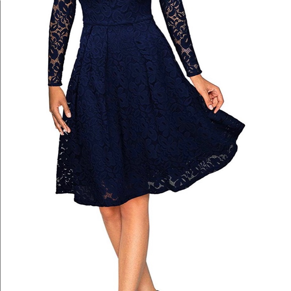 Women's  Lace Long Sleeve Party dress Navy blue